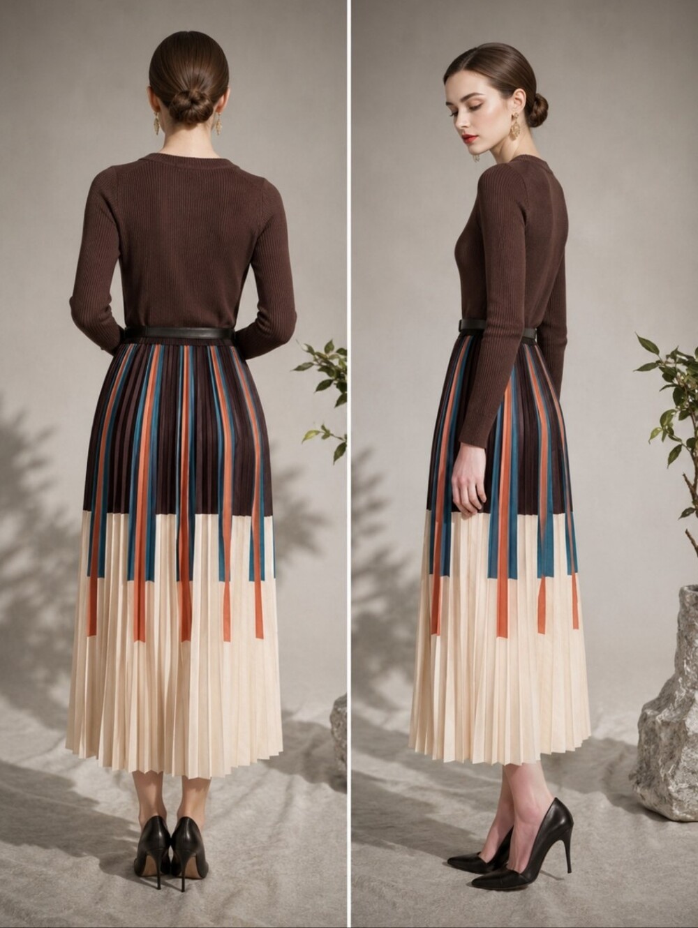 Dalia Macphee NWTs Midi Dress Rainbow Pleated Dress - Picture 3 of 4